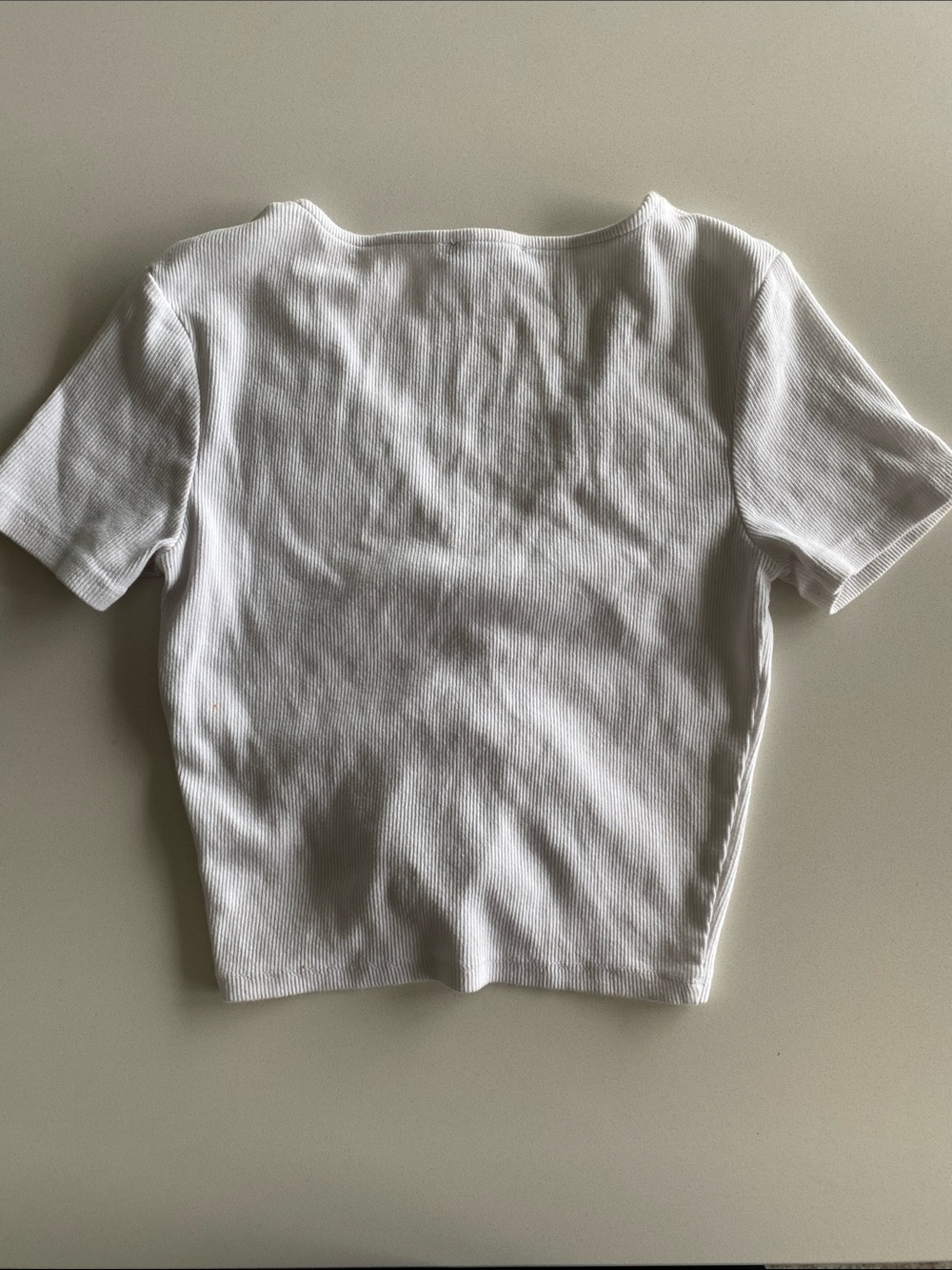 Zara White Ribbed V-Neck Ruched Drawstring Crop Tee - Picture 3 of 3